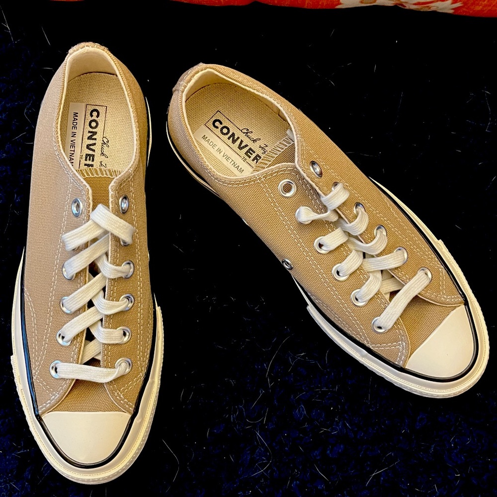 Converse Canvas Low Top Sneakers in Tan and White